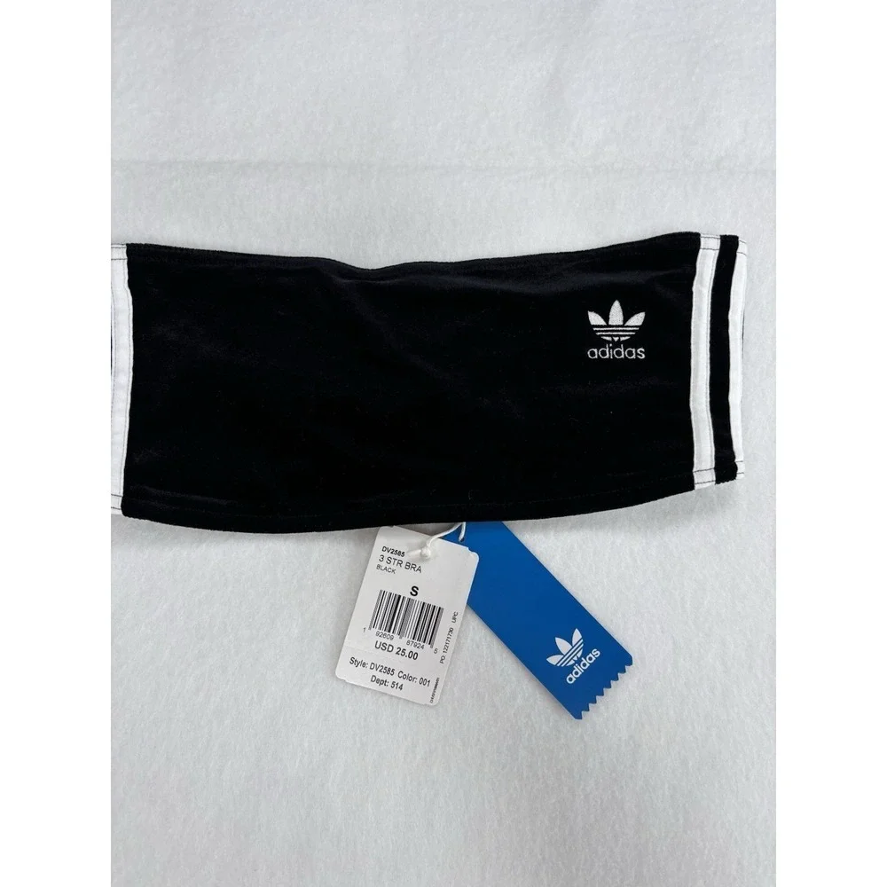 adidas BRA Women's Bandeau Strapless Bra Black/White Velour Size S